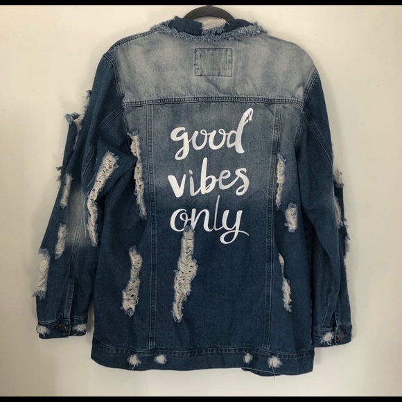 Plus Size Distressed Jean Jacket - Picture 1 of 7